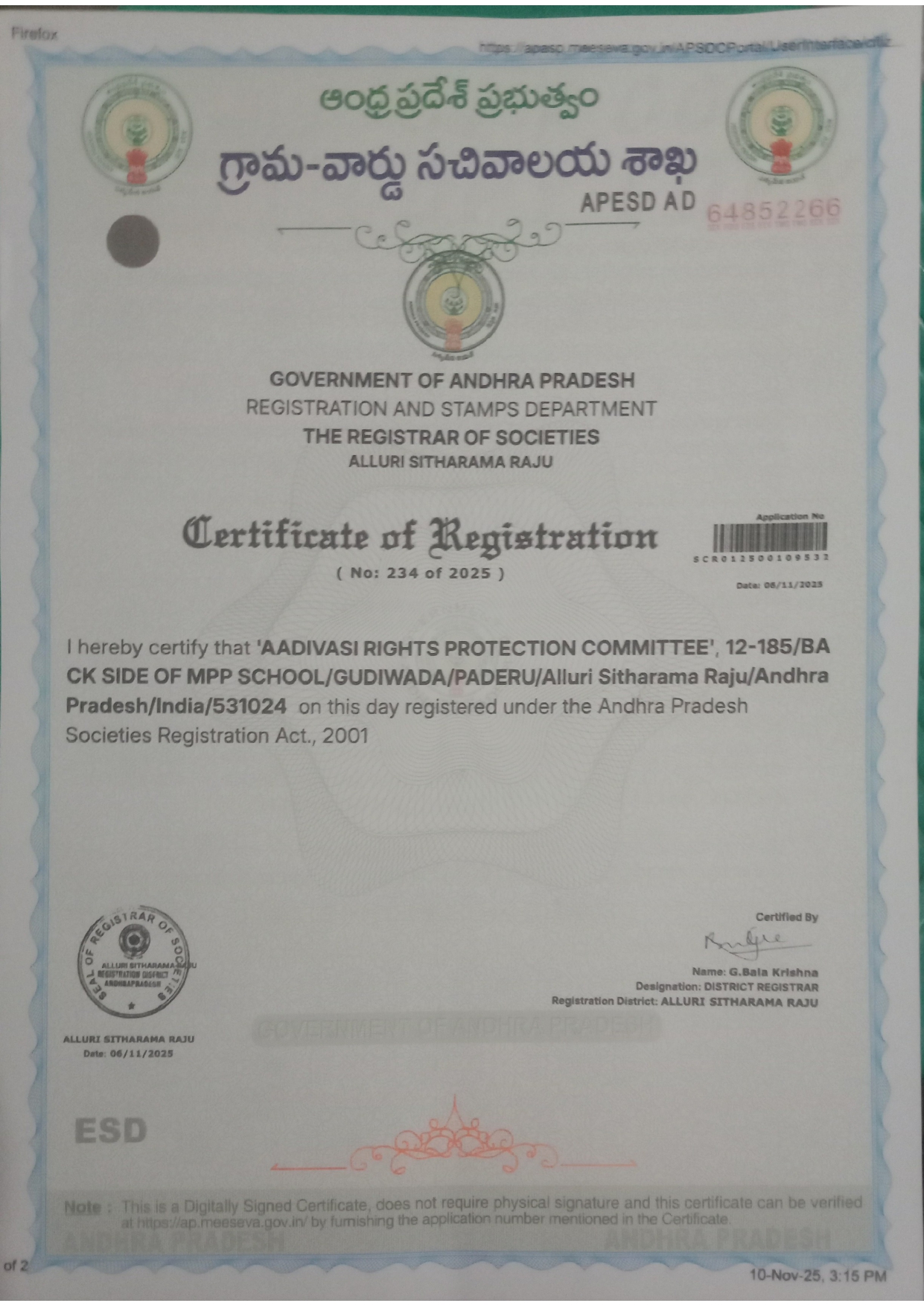 Registration Certificate